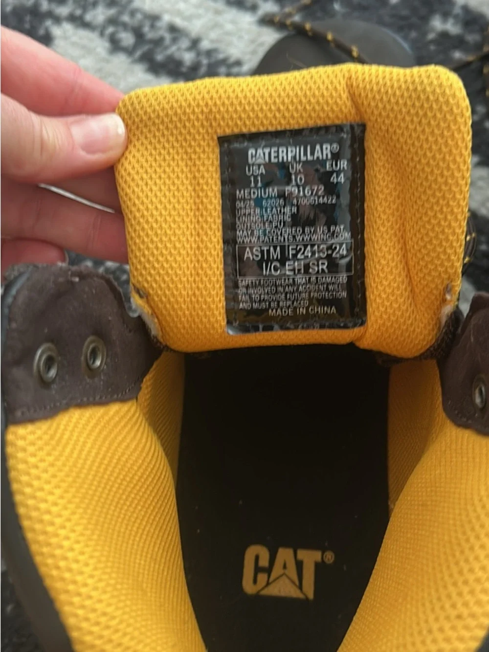 Caterpillar Brown Work Boots with Yellow Interior